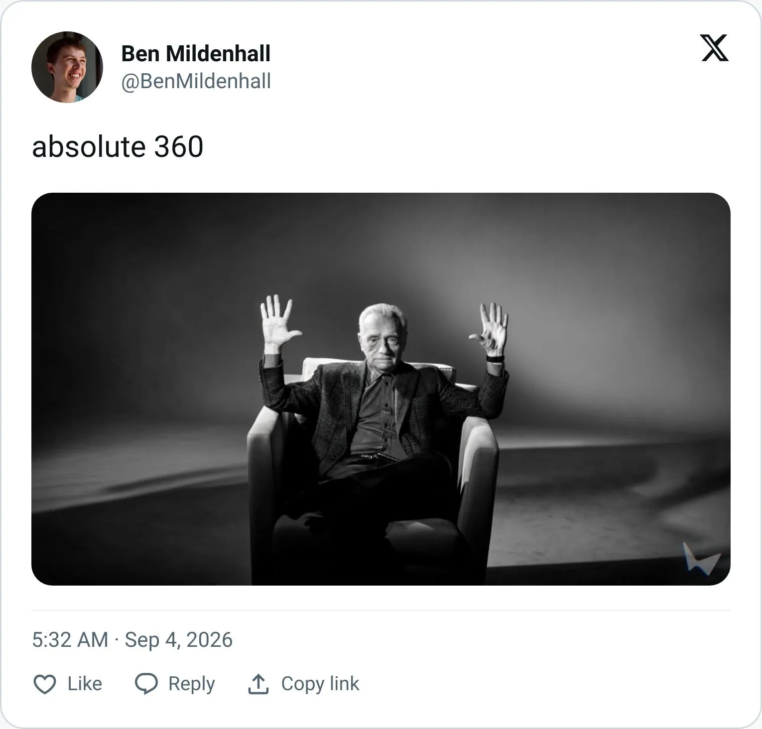 Ben Mildenhall tweet showing an AI Scorsese demo made with Atlas