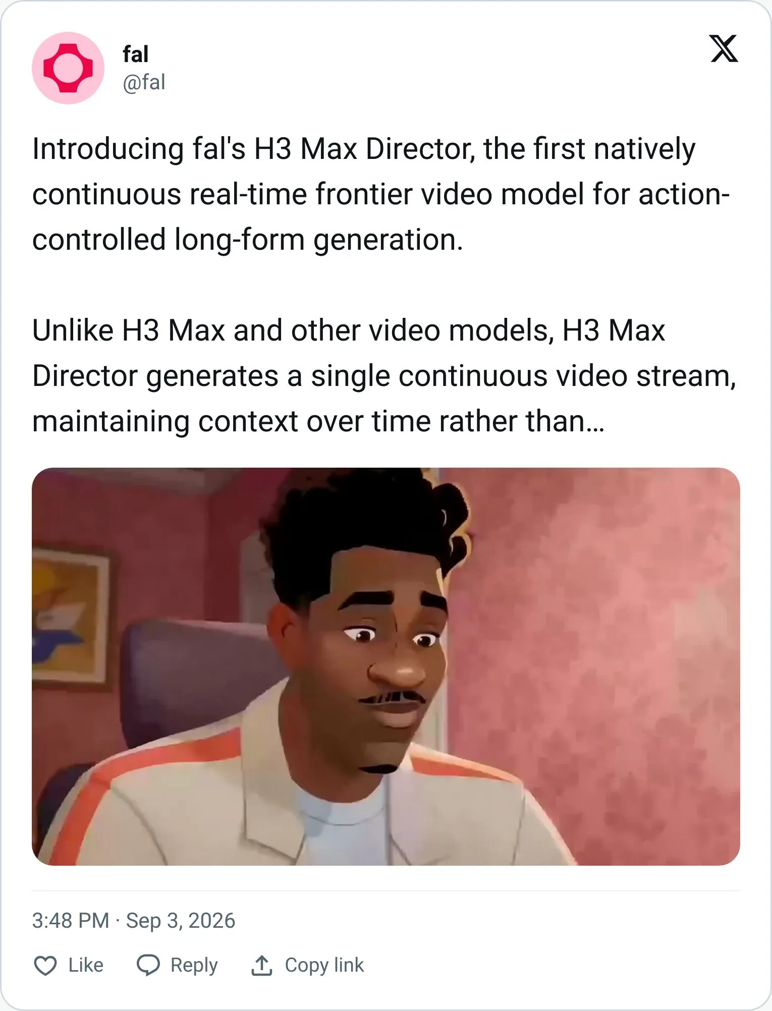 Fal tweet announcing MiniMax H3 Max Director