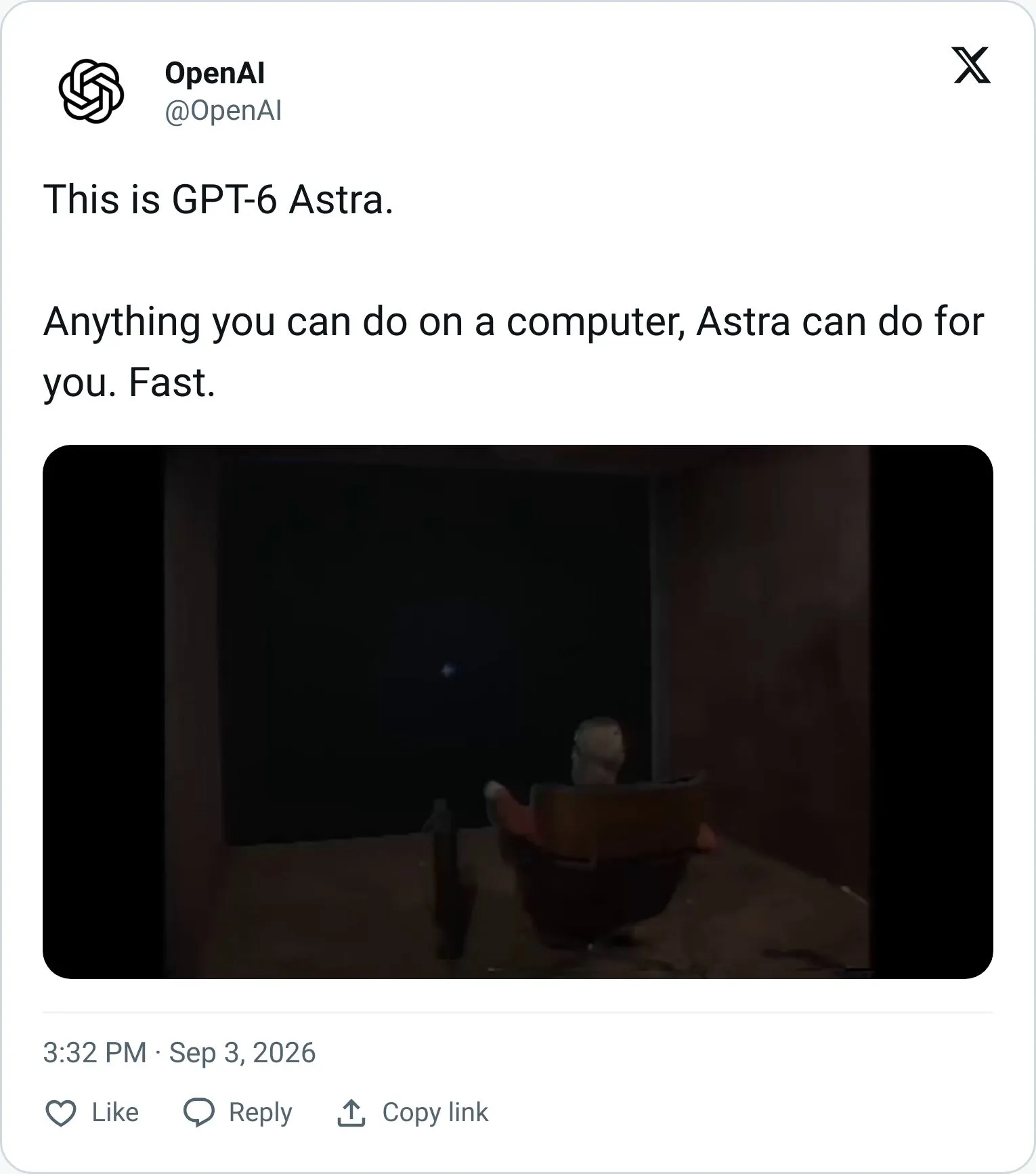 OpenAI tweet announcing GPT-6 Astra