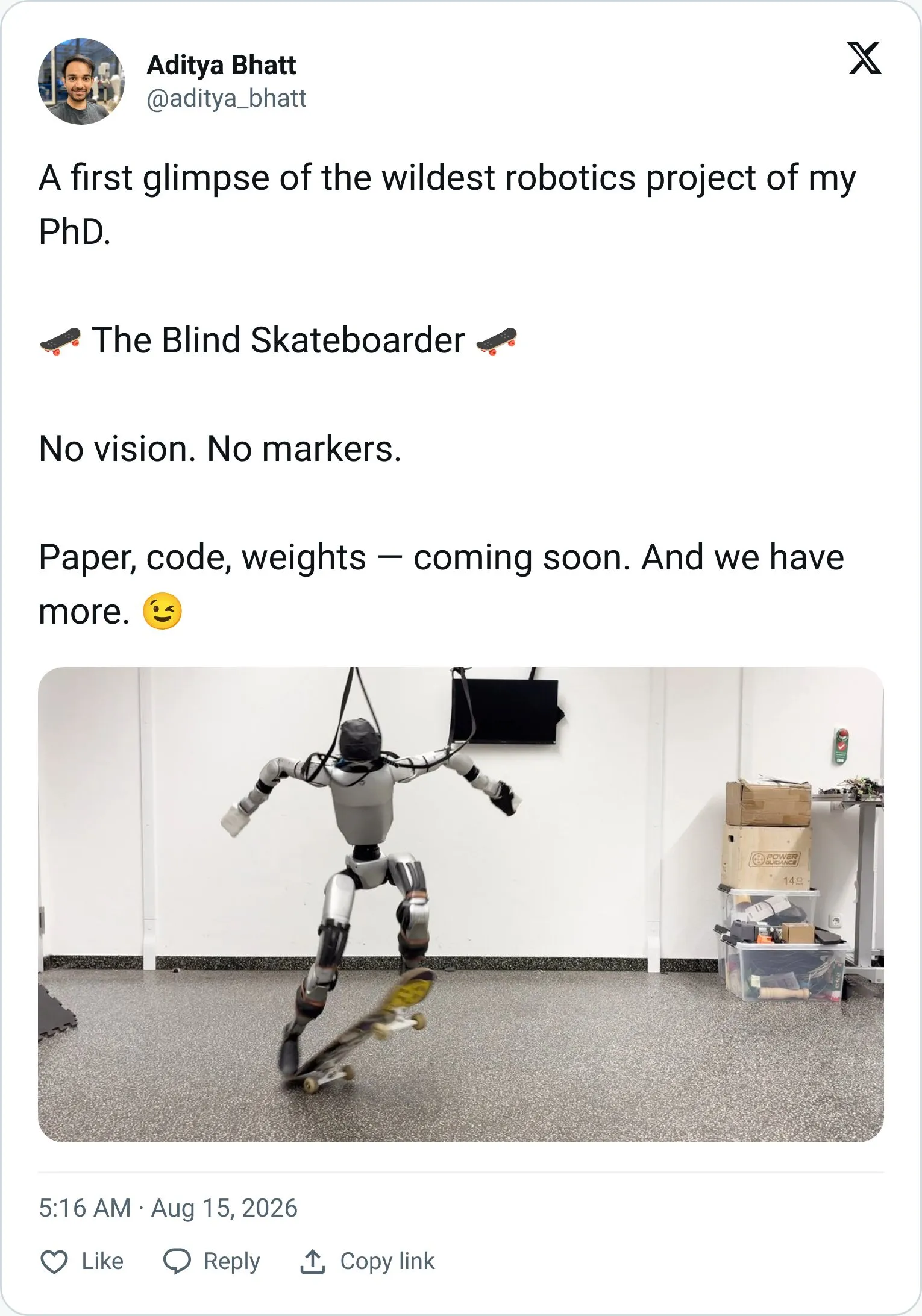 Humanoid robot doing skateboarding tricks