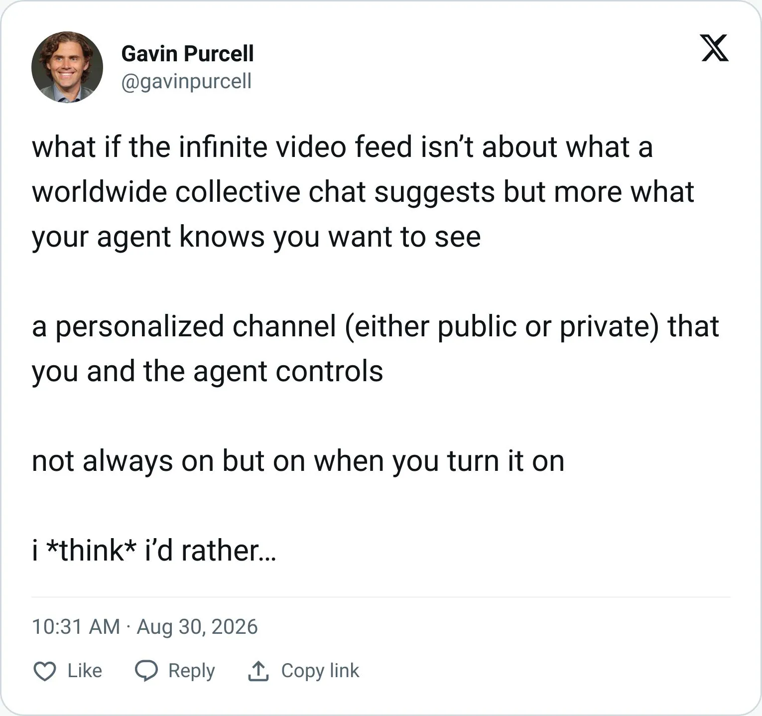 Gavin Purcell tweet about real-time AI video storylines