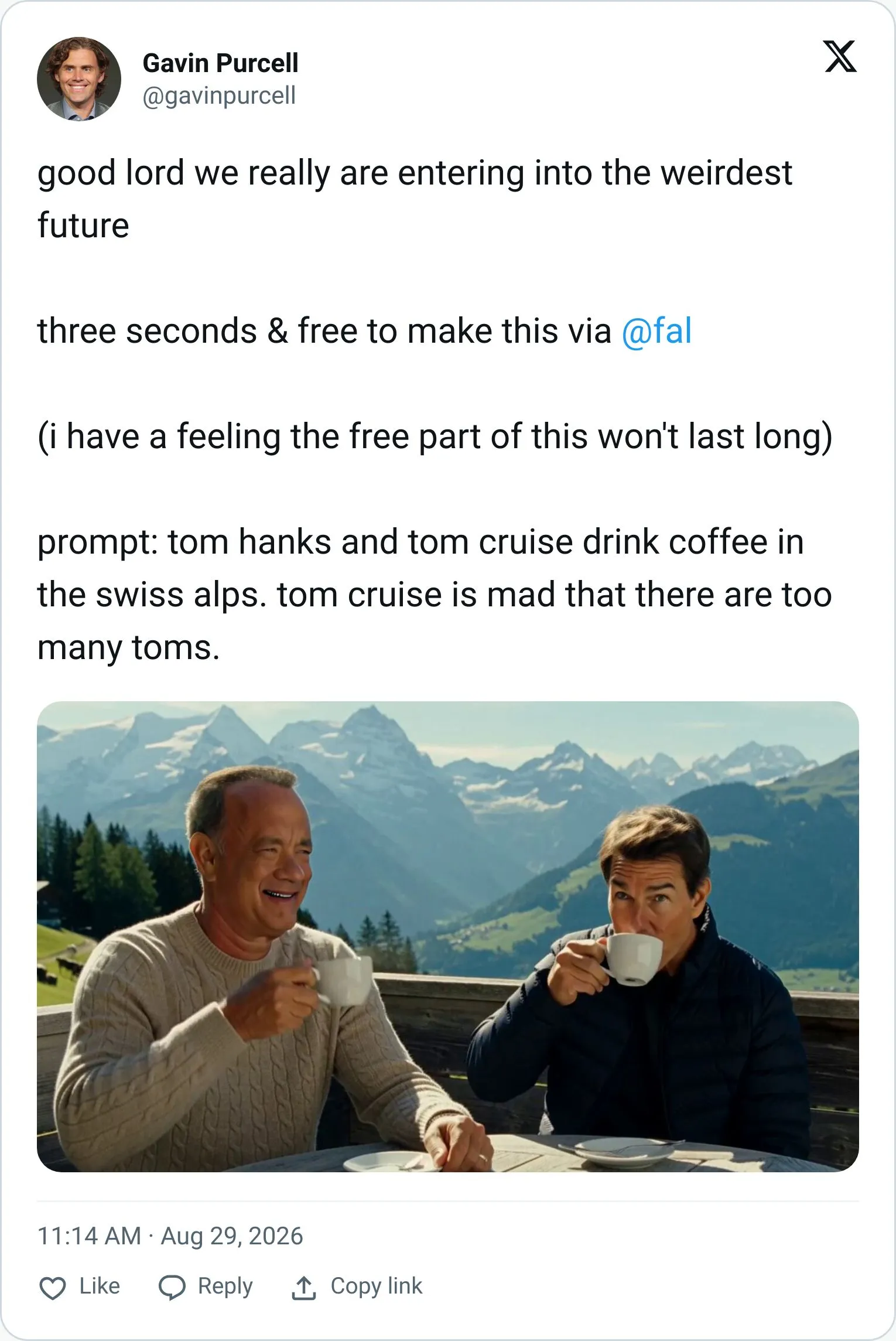 Gavin Purcell tweet showing a MiniMax H3 Max video