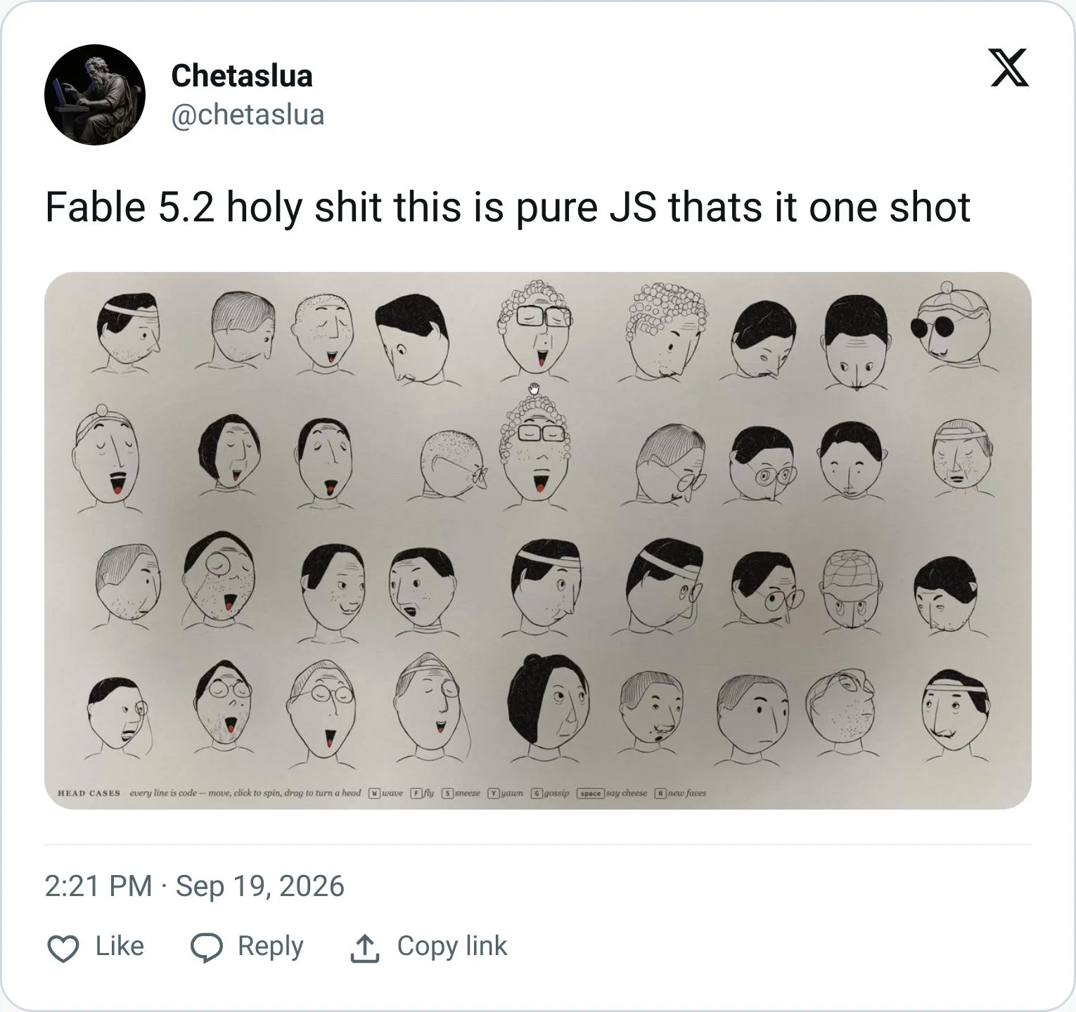 Tweet claiming Fable 5.2 made a one-shot video and game