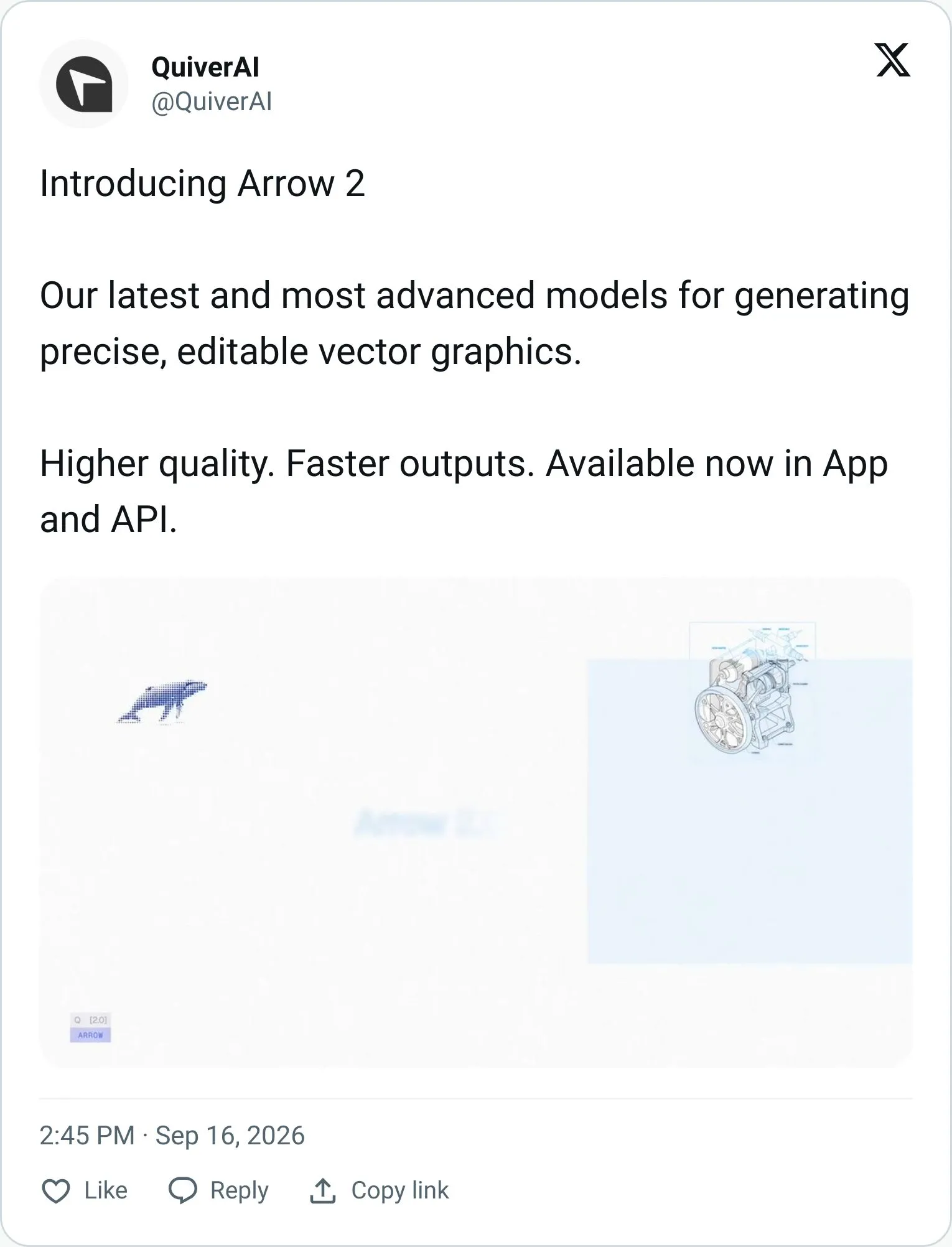 QuiverAI tweet announcing Arrow 2
