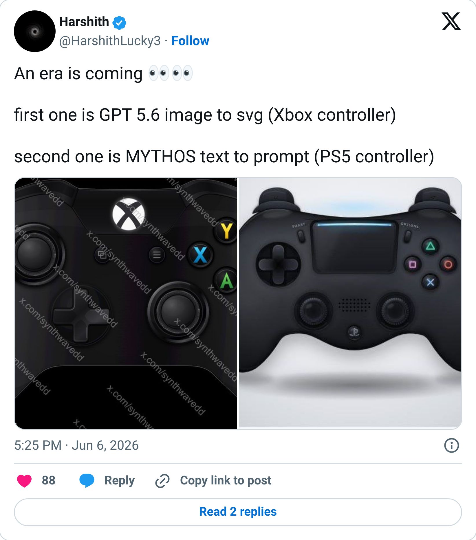 Leaked Claude Mythos SVG game controller build tweet