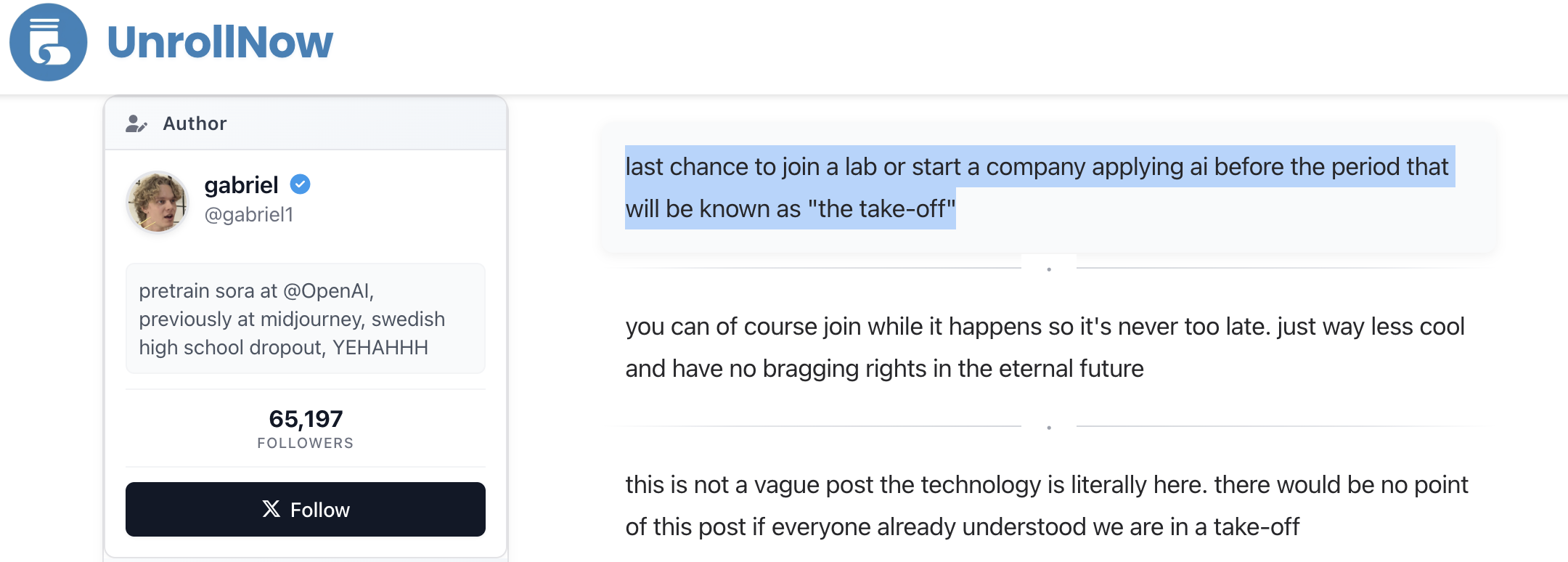 Gabriel Peterson deleted tweet about AI takeoff