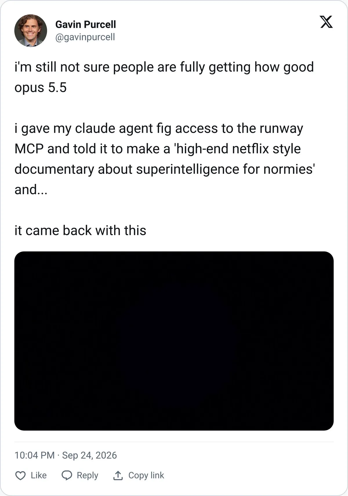 Gavin Purcell tweet sharing the AI documentary made by his Claude agent Fig